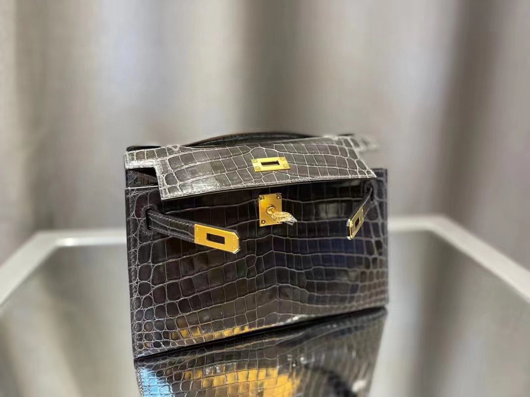 에르메스 켈리 포쉐트 블랙 금장 샤이니 악어가죽